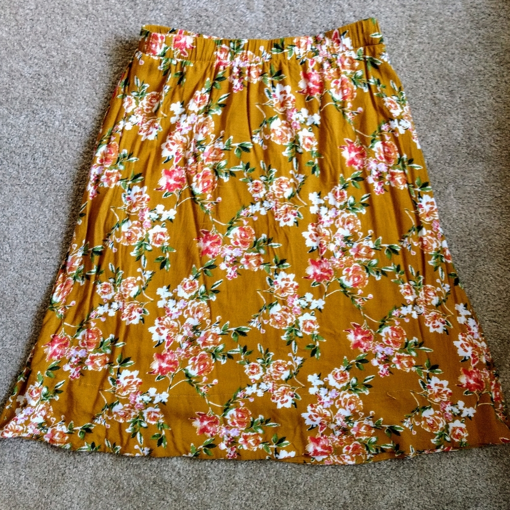 Reneé C. Mustard Floral Skirt